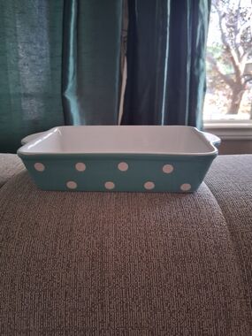 Polka Dot & Teal Ceramic Baking Dish 10x6x2 Small
